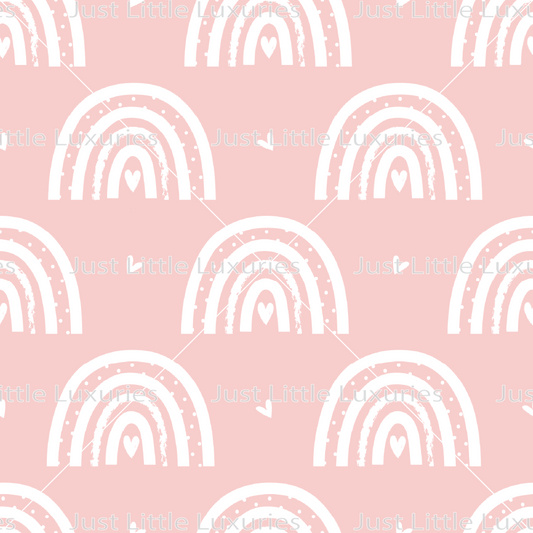 Clean white rainbows on a soft pink background digital edible image