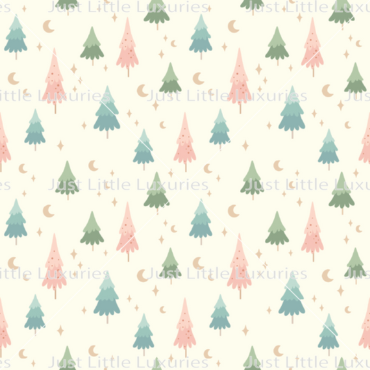 Pink & Green Pine Trees - Digital Edible Image (Seamless Pattern)
