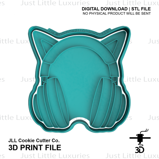 Kitty Headphones Cookie Cutter and Embosser (DIGITAL DOWNLOAD)